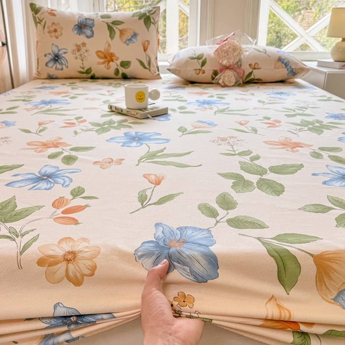 91家纺网 家纺一手货源 找家纺 韩巢家纺 2025新款全棉纯棉田园小清新花卉老粗布席子凉席夏季凉席席子床笠款床套 依恋