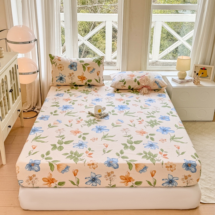 91家纺网 家纺一手货源 找家纺 韩巢家纺 2025新款全棉纯棉田园小清新花卉老粗布席子凉席夏季凉席席子床笠款床套 依恋