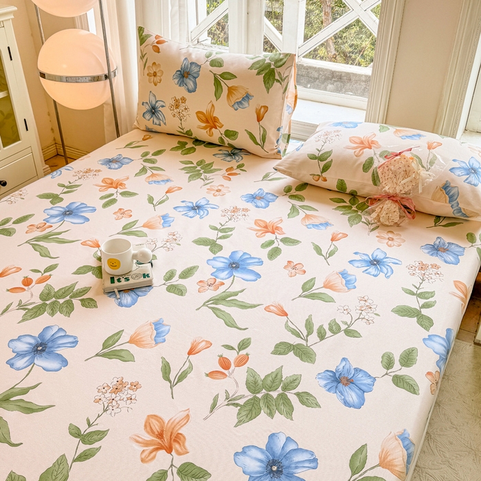 91家纺网 家纺一手货源 找家纺 韩巢家纺 2025新款全棉纯棉田园小清新花卉老粗布席子凉席夏季凉席席子床笠款床套 依恋