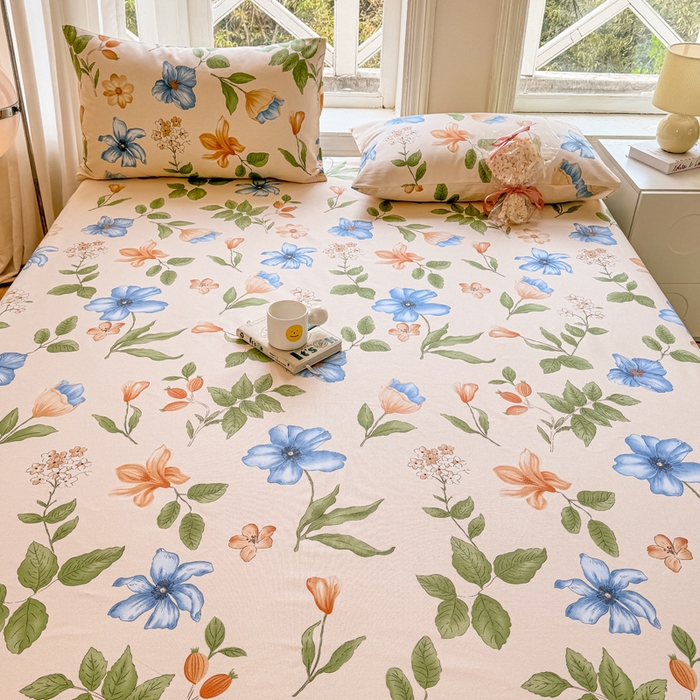 91家纺网 家纺一手货源 找家纺 韩巢家纺 2025新款全棉纯棉田园小清新花卉老粗布席子凉席夏季凉席席子床笠款床套 依恋