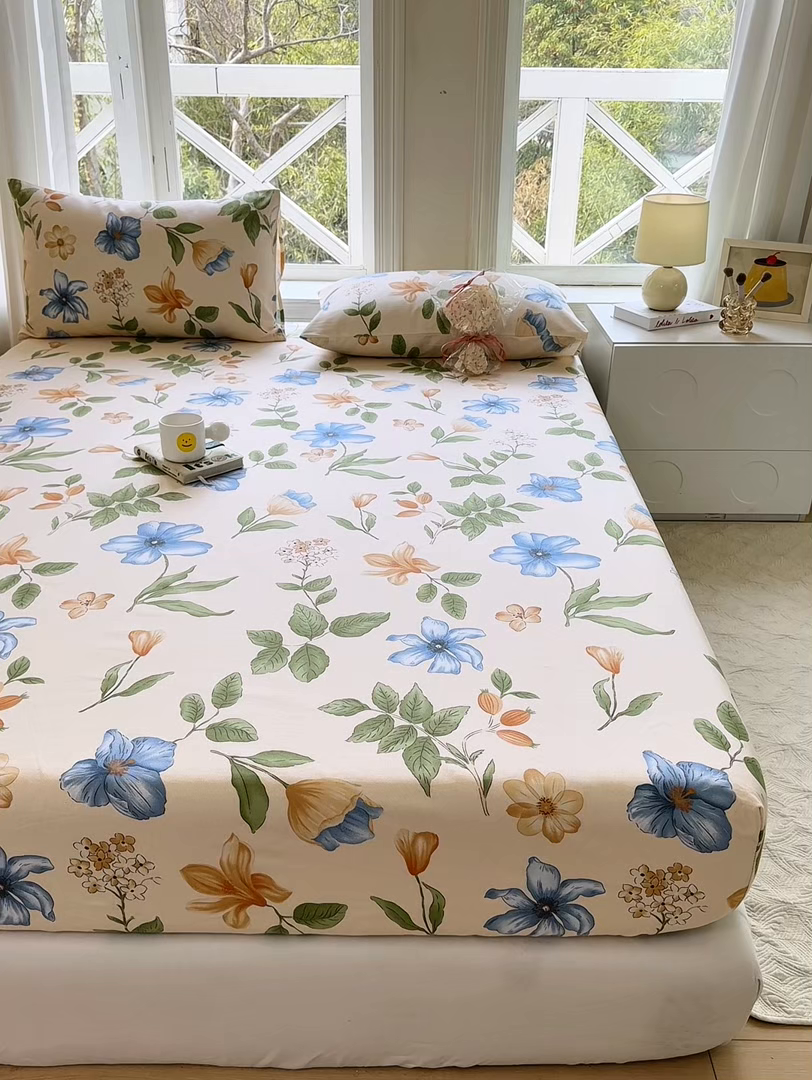 91家纺网 家纺一手货源 找家纺 韩巢家纺 2025新款全棉纯棉田园小清新花卉老粗布席子凉席夏季凉席席子床笠款床套 依恋