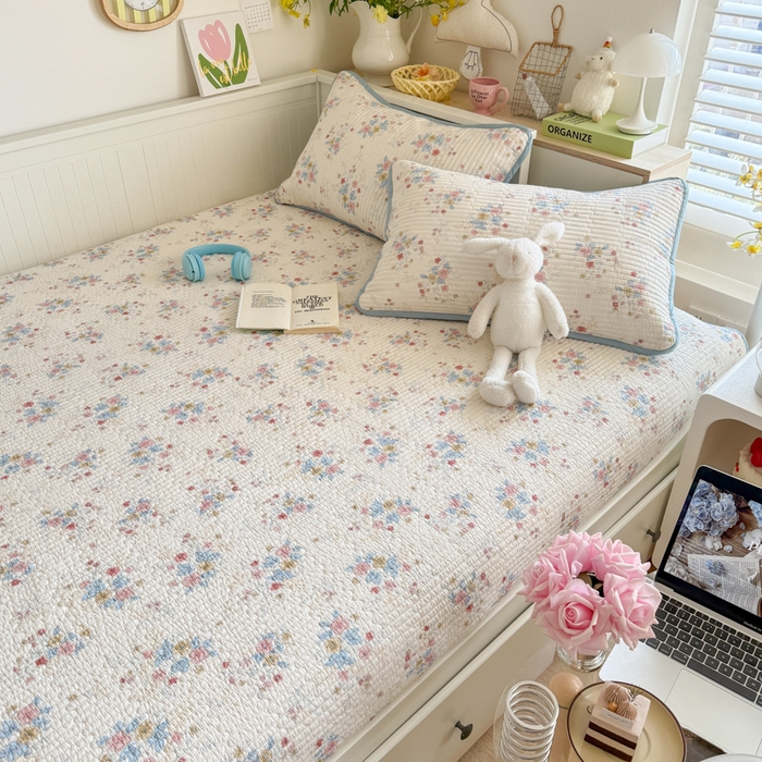 茉夕家纺 2025新款新疆棉花水洗床盖 淡雅花影