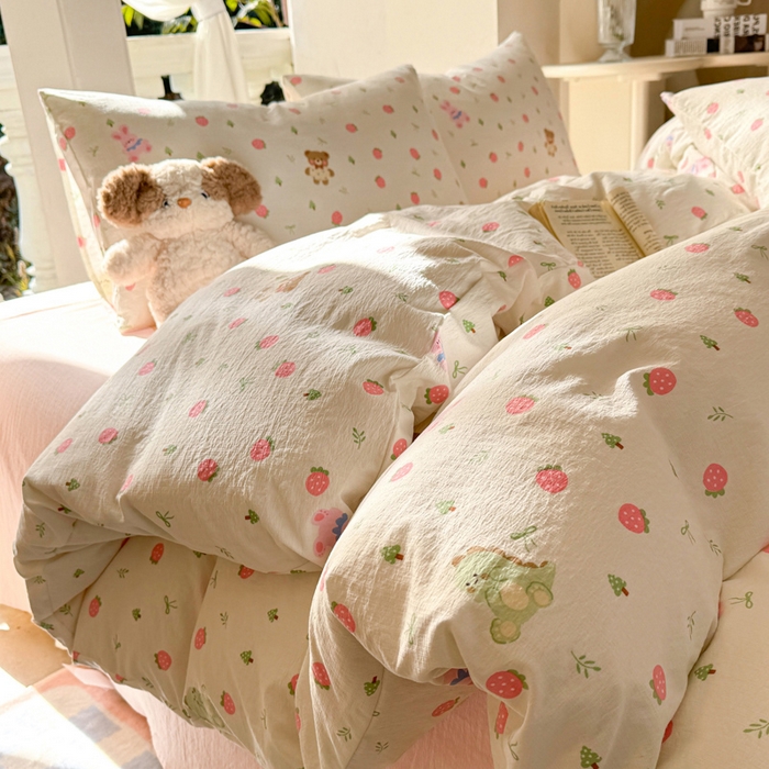 91家纺网 家纺一手货源 找家纺 韩巢家纺 2025新款云感提花双层纱单被套被套单件单品被套-（提供卖家秀） 邮一颗草莓