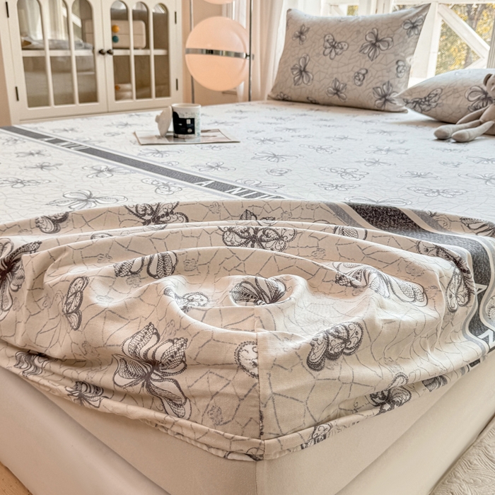 91家纺网 家纺一手货源 找家纺 韩巢家纺 2025新款全棉纯棉田园小清新花卉老粗布席子凉席夏季凉席席子床笠款床套 约定