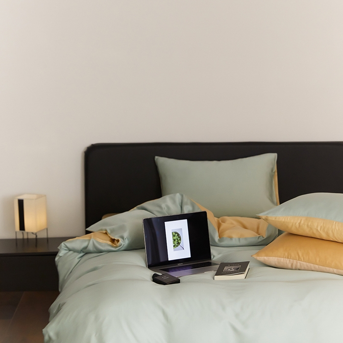 91家纺网 家纺一手货源 找家纺 咏绒家纺工厂店 2025新款60S奥地利兰精天丝轻奢四件套系列（风格二） 浅艾绿-香槟金