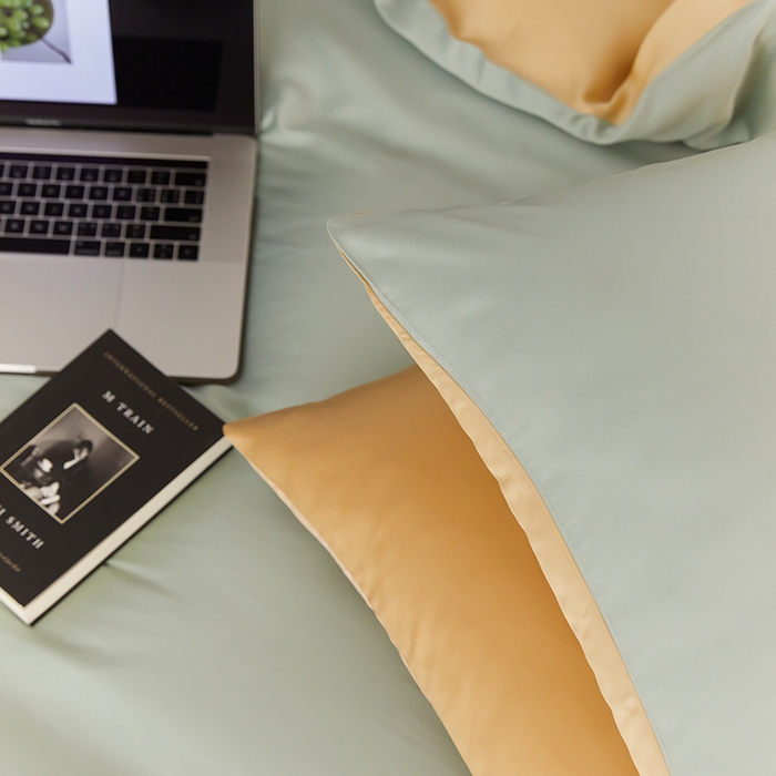 91家纺网 家纺一手货源 找家纺 咏绒家纺工厂店 2025新款60S奥地利兰精天丝轻奢四件套系列（风格二） 浅艾绿-香槟金