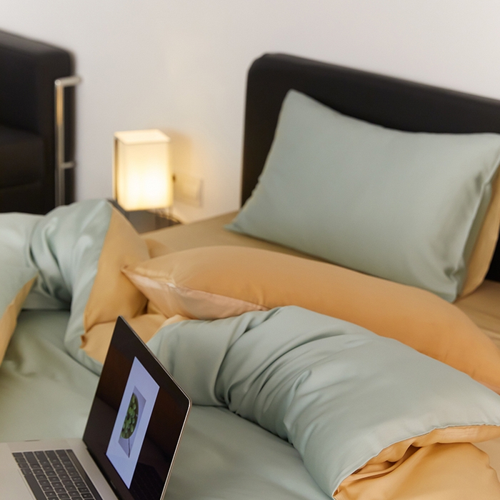 91家纺网 家纺一手货源 找家纺 咏绒家纺工厂店 2025新款60S奥地利兰精天丝轻奢四件套系列（风格二） 浅艾绿-香槟金