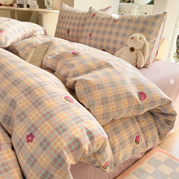 91家纺网 家纺一手货源 找家纺 韩巢家纺 2025新款云感提花双层纱单被套被套单件单品被套-（提供卖家秀） 有草莓的地方