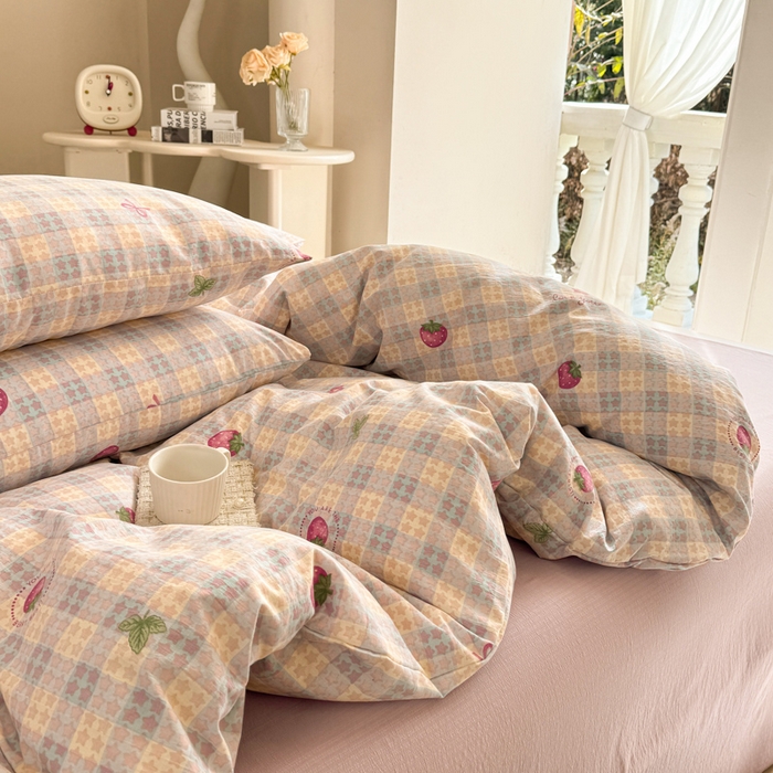 91家纺网 家纺一手货源 找家纺 韩巢家纺 2025新款云感提花双层纱单被套被套单件单品被套-（提供卖家秀） 有草莓的地方