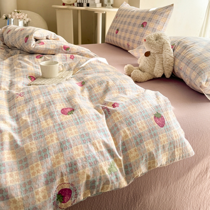 91家纺网 家纺一手货源 找家纺 韩巢家纺 2025新款云感提花双层纱单被套被套单件单品被套-（提供卖家秀） 有草莓的地方