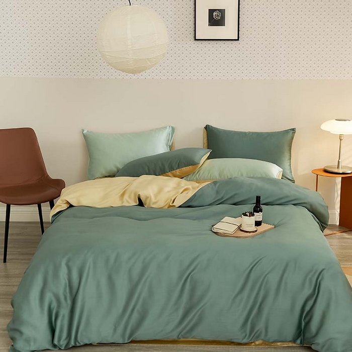 91家纺网 家纺一手货源 找家纺 咏绒家纺工厂店 2025新款60S奥地利兰精天丝轻奢系列（风格三） 天青色-香槟金