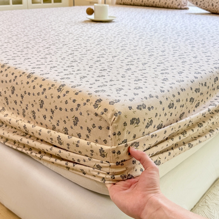 91家纺网 家纺一手货源 找家纺 韩巢家纺 2025新款全棉纯棉田园小清新花卉老粗布席子凉席夏季凉席席子床笠款床套 紫韵