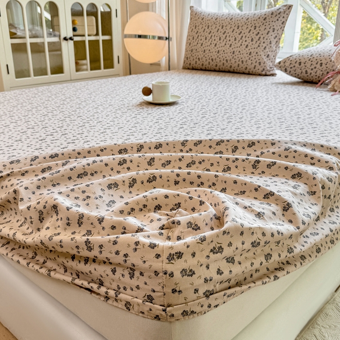 91家纺网 家纺一手货源 找家纺 韩巢家纺 2025新款全棉纯棉田园小清新花卉老粗布席子凉席夏季凉席席子床笠款床套 紫韵