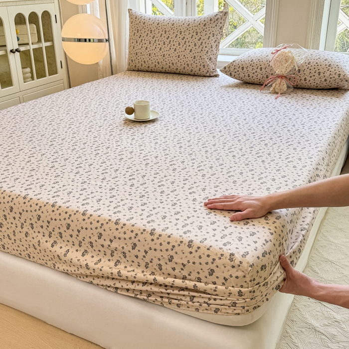 91家纺网 家纺一手货源 找家纺 韩巢家纺 2025新款全棉纯棉田园小清新花卉老粗布席子凉席夏季凉席席子床笠款床套 紫韵