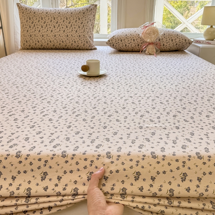 91家纺网 家纺一手货源 找家纺 韩巢家纺 2025新款全棉纯棉田园小清新花卉老粗布席子凉席夏季凉席席子床笠款床套 紫韵