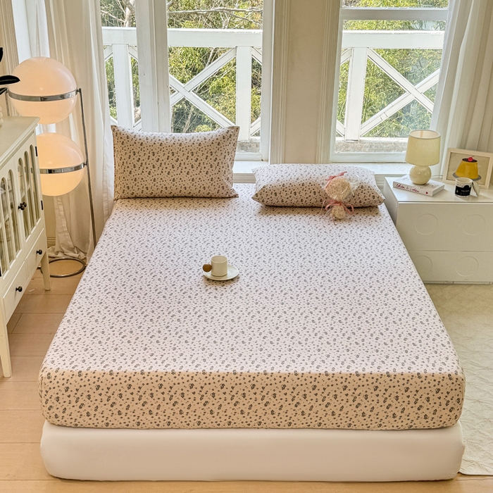 91家纺网 家纺一手货源 找家纺 韩巢家纺 2025新款全棉纯棉田园小清新花卉老粗布席子凉席夏季凉席席子床笠款床套 紫韵