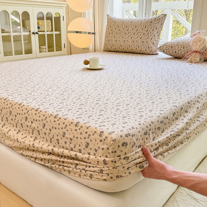 91家纺网 家纺一手货源 找家纺 韩巢家纺 2025新款全棉纯棉田园小清新花卉老粗布席子凉席夏季凉席席子床笠款床套 紫韵