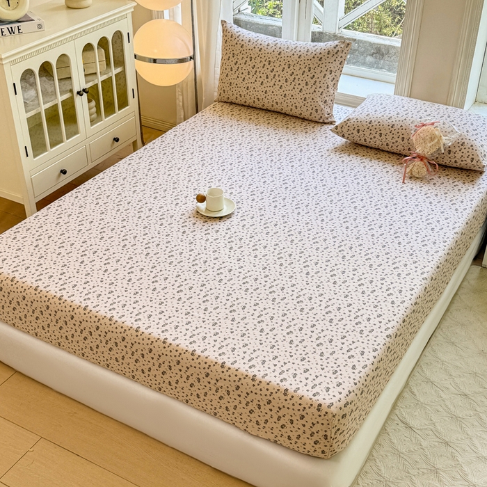 91家纺网 家纺一手货源 找家纺 韩巢家纺 2025新款全棉纯棉田园小清新花卉老粗布席子凉席夏季凉席席子床笠款床套 紫韵