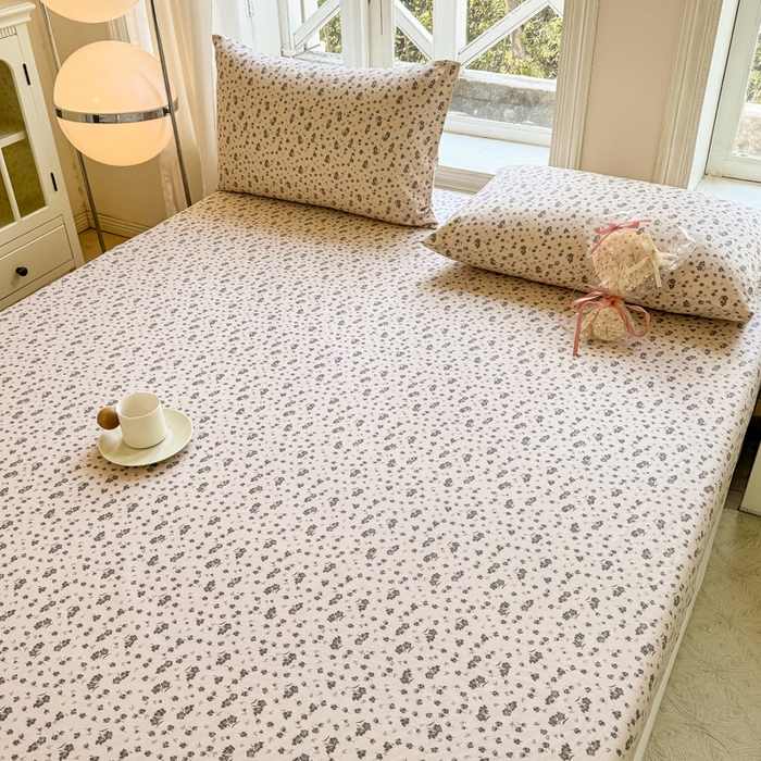 91家纺网 家纺一手货源 找家纺 韩巢家纺 2025新款全棉纯棉田园小清新花卉老粗布席子凉席夏季凉席席子床笠款床套 紫韵