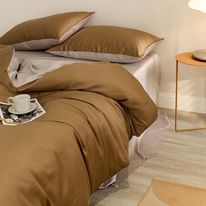 91家纺网 家纺一手货源 找家纺 咏绒家纺工厂店 2025新款60S奥地利兰精天丝轻奢系列（风格三） 敦煌色-曙光银