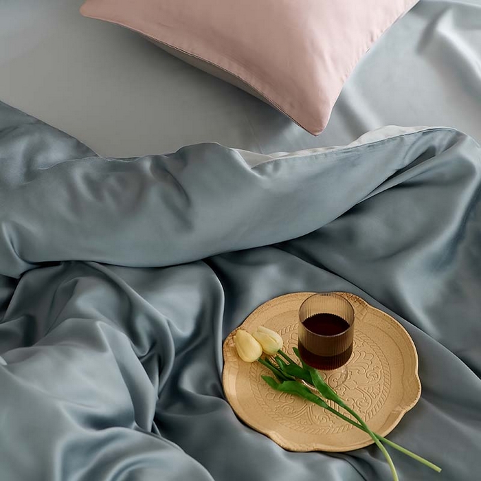 91家纺网 家纺一手货源 找家纺 咏绒家纺工厂店 2025新款60S奥地利兰精天丝轻奢系列（风格三） 灰蓝色-冰川灰