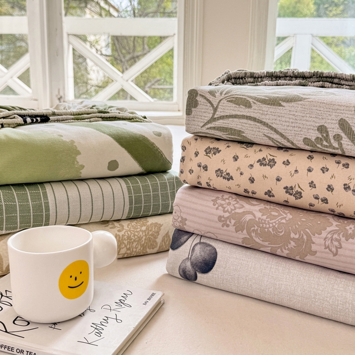 91家纺网 家纺一手货源 找家纺 韩巢家纺 2025新款全棉纯棉田园小清新花卉老粗布席子凉席夏季凉席席子床笠款床套 组合图（仅展示）