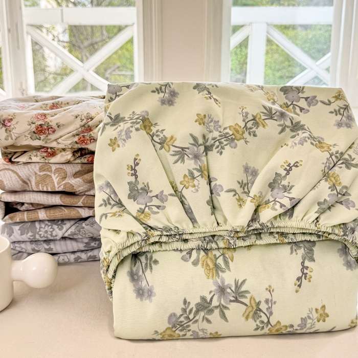 91家纺网 家纺一手货源 找家纺 韩巢家纺 2025新款全棉纯棉田园小清新花卉老粗布席子凉席夏季凉席席子床笠款床套 组合图（仅展示）