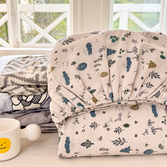 91家纺网 家纺一手货源 找家纺 韩巢家纺 2025新款全棉纯棉田园小清新花卉老粗布席子凉席夏季凉席席子床笠款床套 组合图（仅展示）