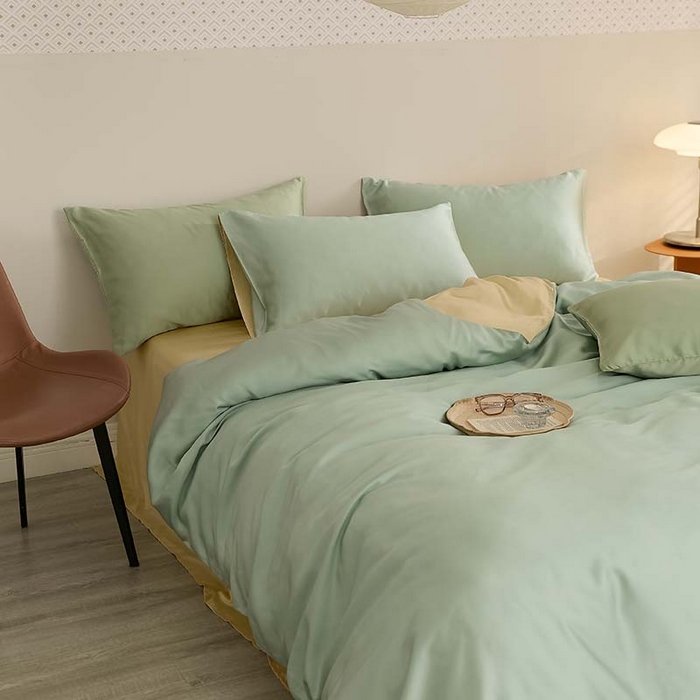 91家纺网 家纺一手货源 找家纺 咏绒家纺工厂店 2025新款60S奥地利兰精天丝轻奢系列（风格三） 浅艾绿-香槟金