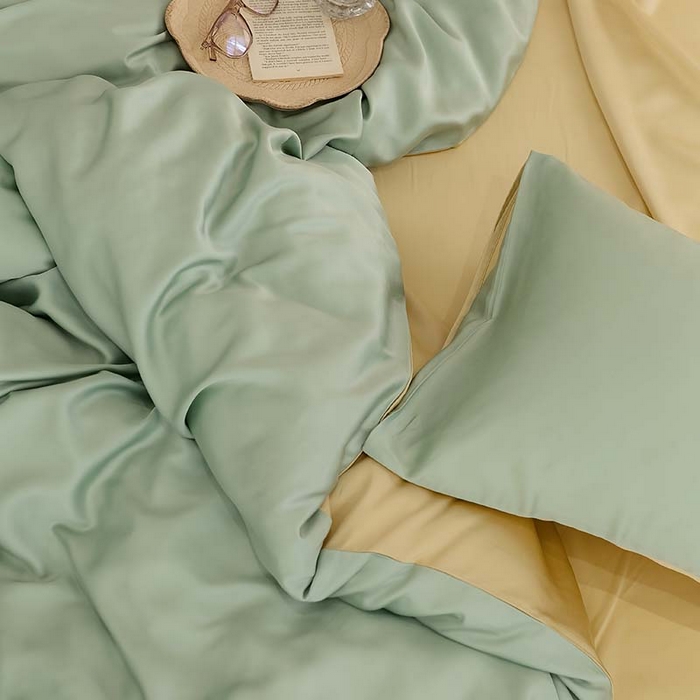 91家纺网 家纺一手货源 找家纺 咏绒家纺工厂店 2025新款60S奥地利兰精天丝轻奢系列（风格三） 浅艾绿-香槟金