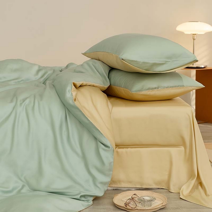 91家纺网 家纺一手货源 找家纺 咏绒家纺工厂店 2025新款60S奥地利兰精天丝轻奢系列（风格三） 浅艾绿-香槟金