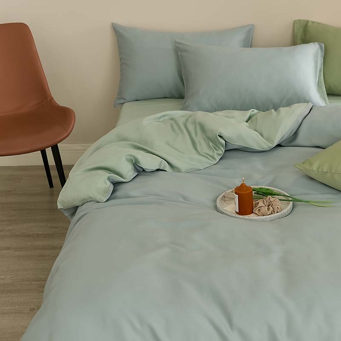 91家纺网 家纺一手货源 找家纺 咏绒家纺工厂店 2025新款60S奥地利兰精天丝轻奢系列（风格三） 天空蓝-浅艾绿