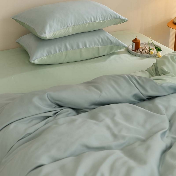 91家纺网 家纺一手货源 找家纺 咏绒家纺工厂店 2025新款60S奥地利兰精天丝轻奢系列（风格三） 天空蓝-浅艾绿