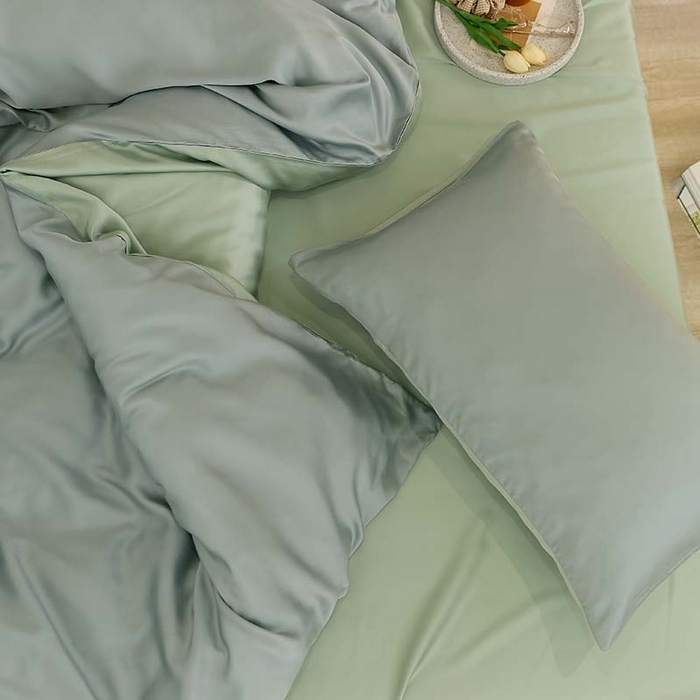 91家纺网 家纺一手货源 找家纺 咏绒家纺工厂店 2025新款60S奥地利兰精天丝轻奢系列（风格三） 天空蓝-浅艾绿