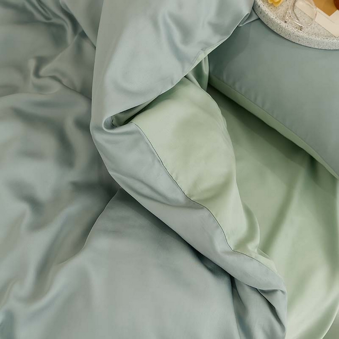 91家纺网 家纺一手货源 找家纺 咏绒家纺工厂店 2025新款60S奥地利兰精天丝轻奢系列（风格三） 天空蓝-浅艾绿