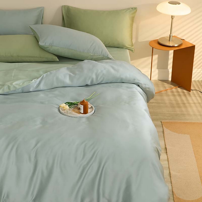 91家纺网 家纺一手货源 找家纺 咏绒家纺工厂店 2025新款60S奥地利兰精天丝轻奢系列（风格三） 天空蓝-浅艾绿