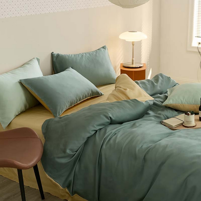 91家纺网 家纺一手货源 找家纺 咏绒家纺工厂店 2025新款60S奥地利兰精天丝轻奢系列（风格三） 天青色-香槟金