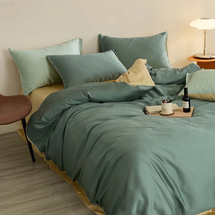 91家纺网 家纺一手货源 找家纺 咏绒家纺工厂店 2025新款60S奥地利兰精天丝轻奢系列（风格三） 天青色-香槟金