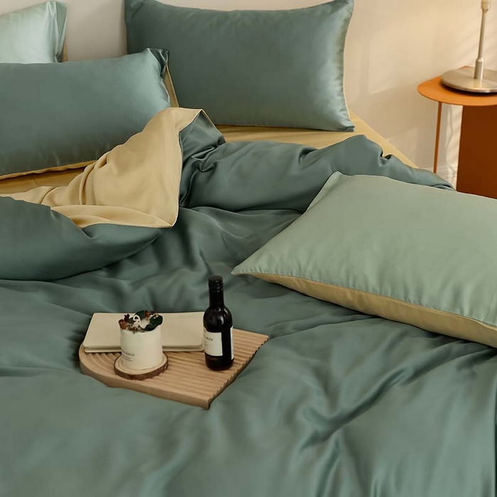 91家纺网 家纺一手货源 找家纺 咏绒家纺工厂店 2025新款60S奥地利兰精天丝轻奢系列（风格三） 天青色-香槟金