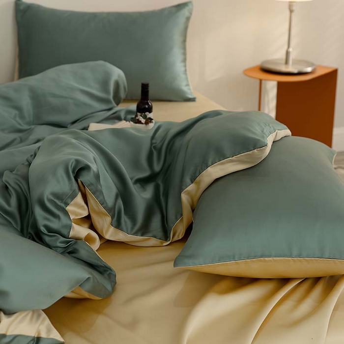 91家纺网 家纺一手货源 找家纺 咏绒家纺工厂店 2025新款60S奥地利兰精天丝轻奢系列（风格三） 天青色-香槟金