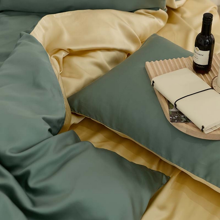 91家纺网 家纺一手货源 找家纺 咏绒家纺工厂店 2025新款60S奥地利兰精天丝轻奢系列（风格三） 天青色-香槟金