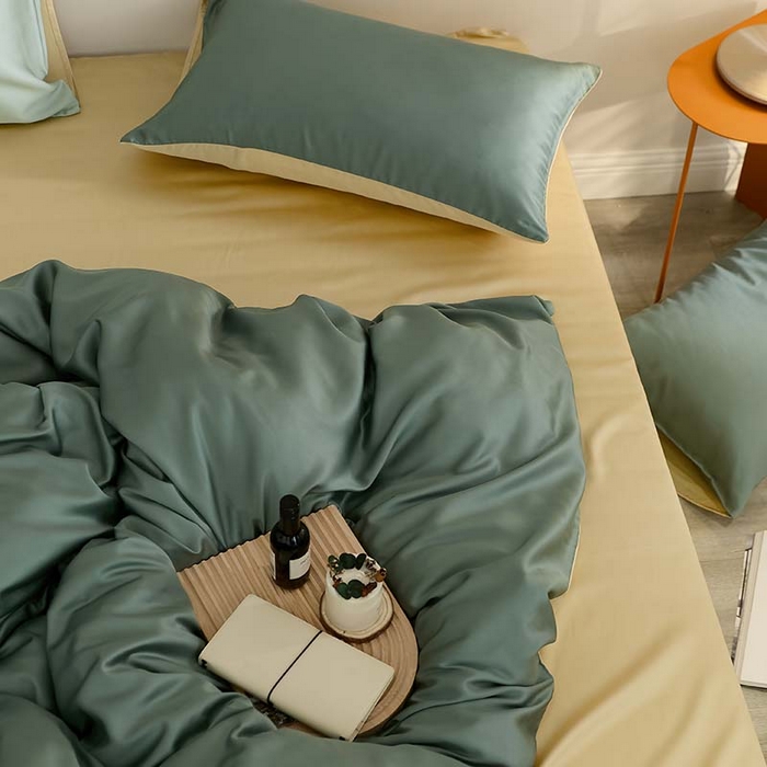 91家纺网 家纺一手货源 找家纺 咏绒家纺工厂店 2025新款60S奥地利兰精天丝轻奢系列（风格三） 天青色-香槟金