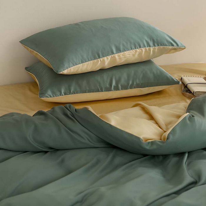 91家纺网 家纺一手货源 找家纺 咏绒家纺工厂店 2025新款60S奥地利兰精天丝轻奢系列（风格三） 天青色-香槟金