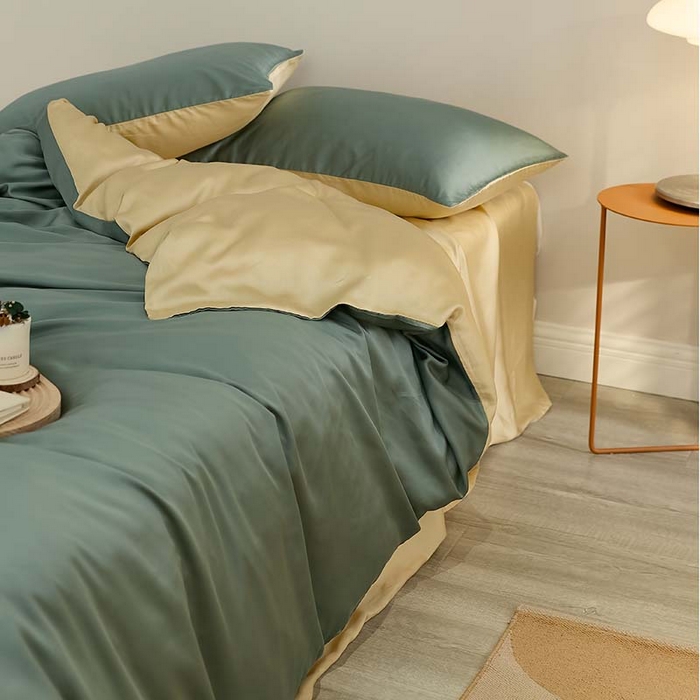 91家纺网 家纺一手货源 找家纺 咏绒家纺工厂店 2025新款60S奥地利兰精天丝轻奢系列（风格三） 天青色-香槟金