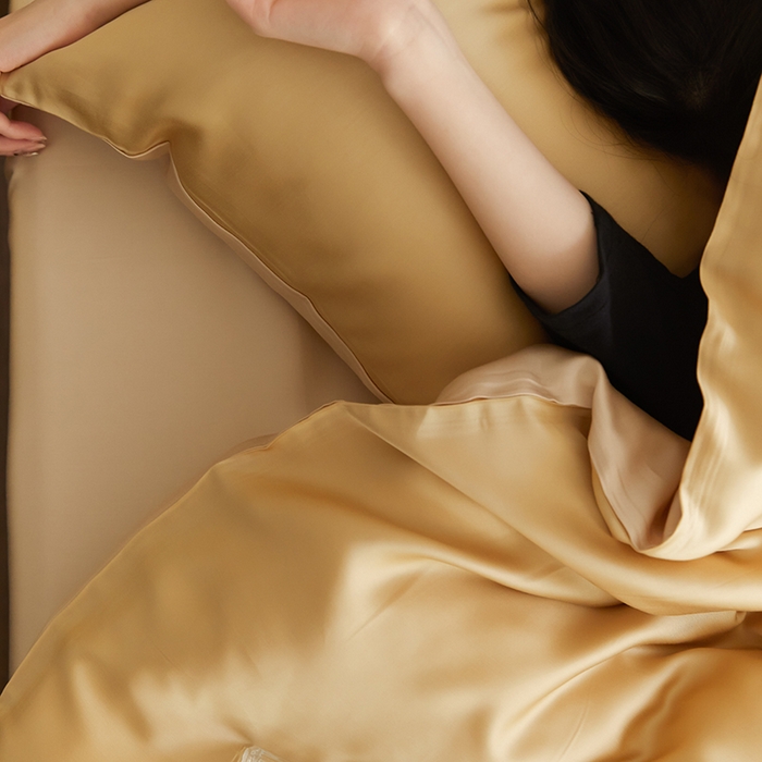 91家纺网 家纺一手货源 找家纺 咏绒家纺工厂店 2025新款60S奥地利兰精天丝轻奢四件套系列（风格二） 芝士黄-沙茶色