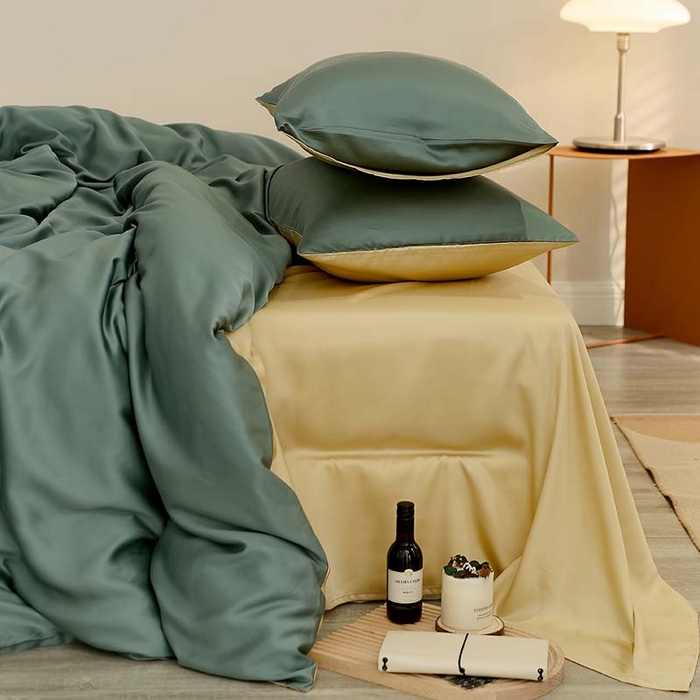 91家纺网 家纺一手货源 找家纺 咏绒家纺工厂店 2025新款60S奥地利兰精天丝轻奢系列（风格三） 天青色-香槟金