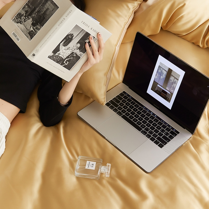 91家纺网 家纺一手货源 找家纺 咏绒家纺工厂店 2025新款60S奥地利兰精天丝轻奢四件套系列（风格二） 芝士黄-沙茶色