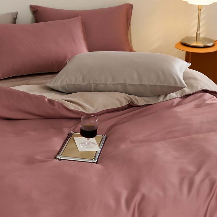 91家纺网 家纺一手货源 找家纺 咏绒家纺工厂店 2025新款60S奥地利兰精天丝轻奢系列（风格三） 野樱莓-芋泥灰