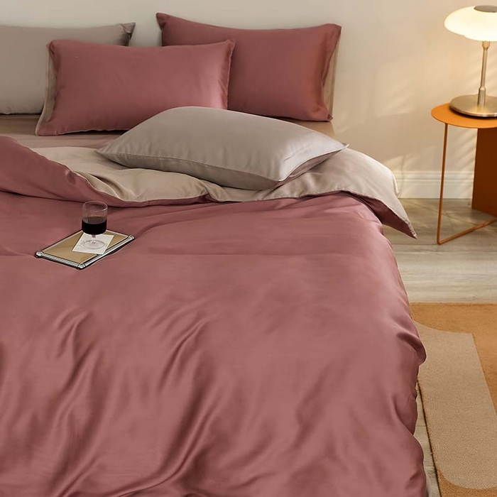 91家纺网 家纺一手货源 找家纺 咏绒家纺工厂店 2025新款60S奥地利兰精天丝轻奢系列（风格三） 野樱莓-芋泥灰