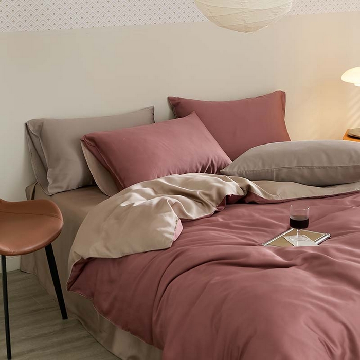 91家纺网 家纺一手货源 找家纺 咏绒家纺工厂店 2025新款60S奥地利兰精天丝轻奢系列（风格三） 野樱莓-芋泥灰